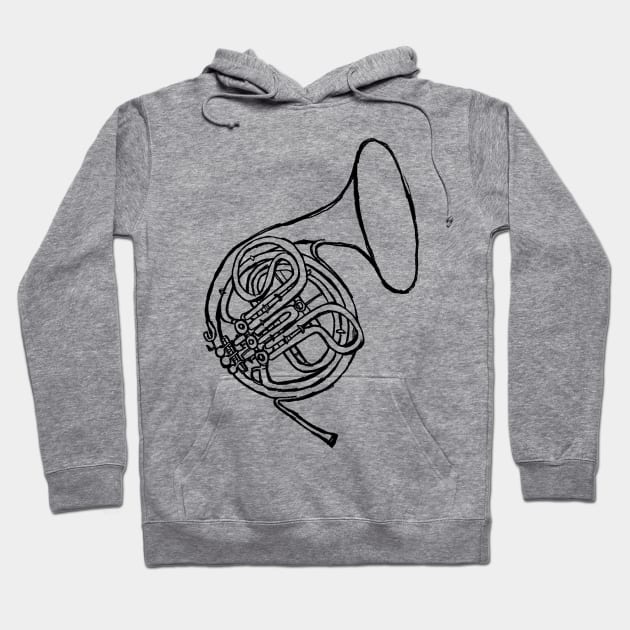 Hand Drawn Brass Vintage French Horn Hoodie by badlydrawnbabe